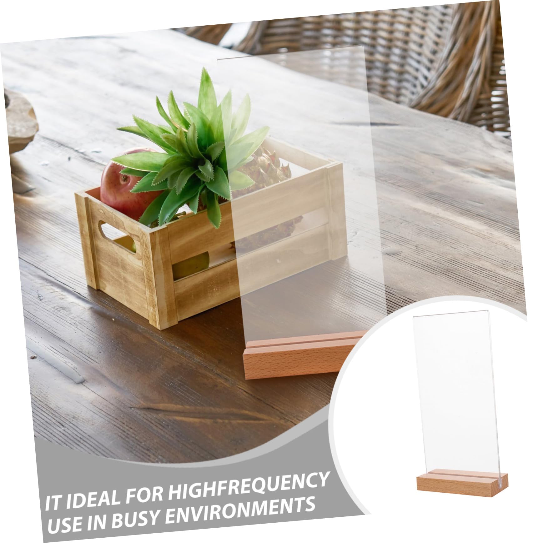 Toyvian Porta Menu in Acrilico a T Base in Legno, 5 Pezzi, Verticale | Ufficio e Numeri Tavolo, Profilo Leggero e Compatto, Stile Moderno, Essenziale, Elegante, da Esposizione