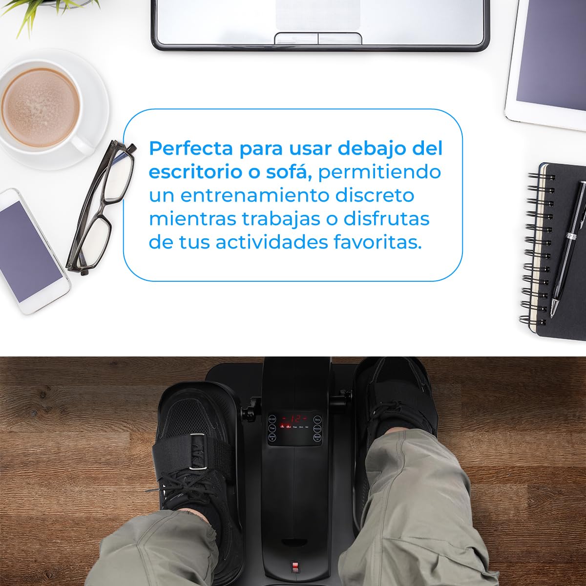 NK Mini Elíptica Eléctrica con Mando a Distancia - Pedaleador Silencioso para Casa u Oficina, 12 Niveles, Pantalla LCD, Entrenamiento Pasivo, Compacto, Color Negro
