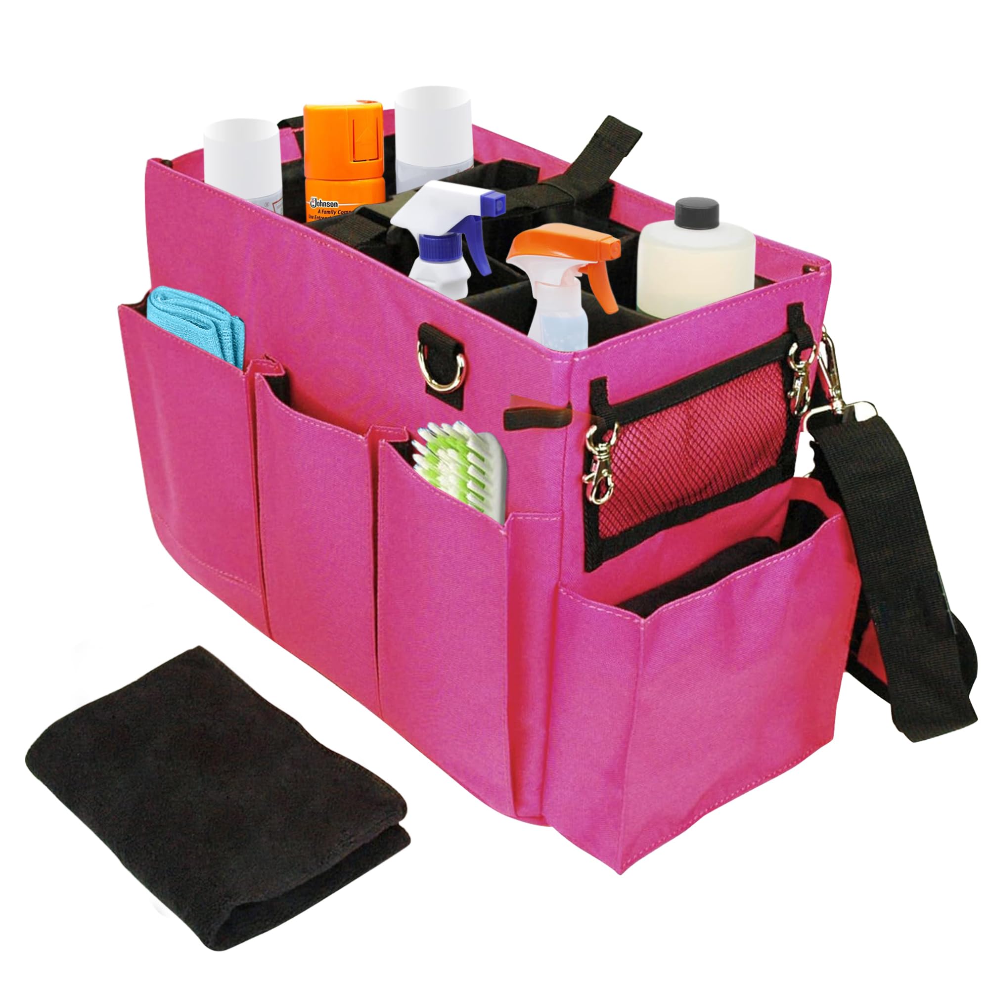 Large Capacity Durable Cleaning Caddy Bag with Adjustable Straps - Cleaning Bags for Housekeepers, Pink Color, Easy to Assemble & Clean - The Ultimate Cleaning Bag Solution