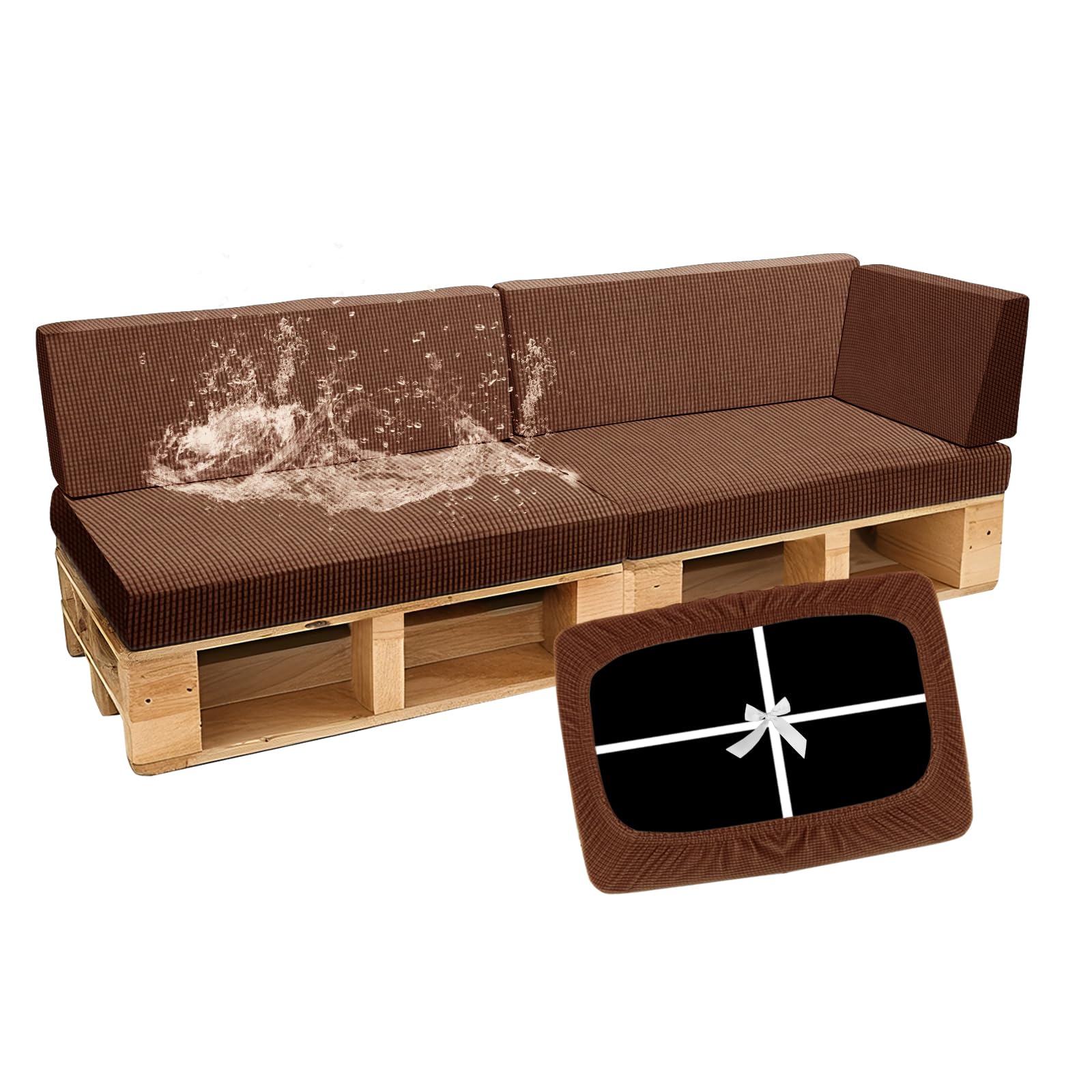 SYLC Waterproof Pallet Cushions Covers, Stretch Cover for Pallet Furniture Cushions with 4 Ties, Outdoor Corner Sofa Covers for Rattan Patio Garden Caravan (Rustred,5 PCS(2 Seats+3 Backs)) โ image 1