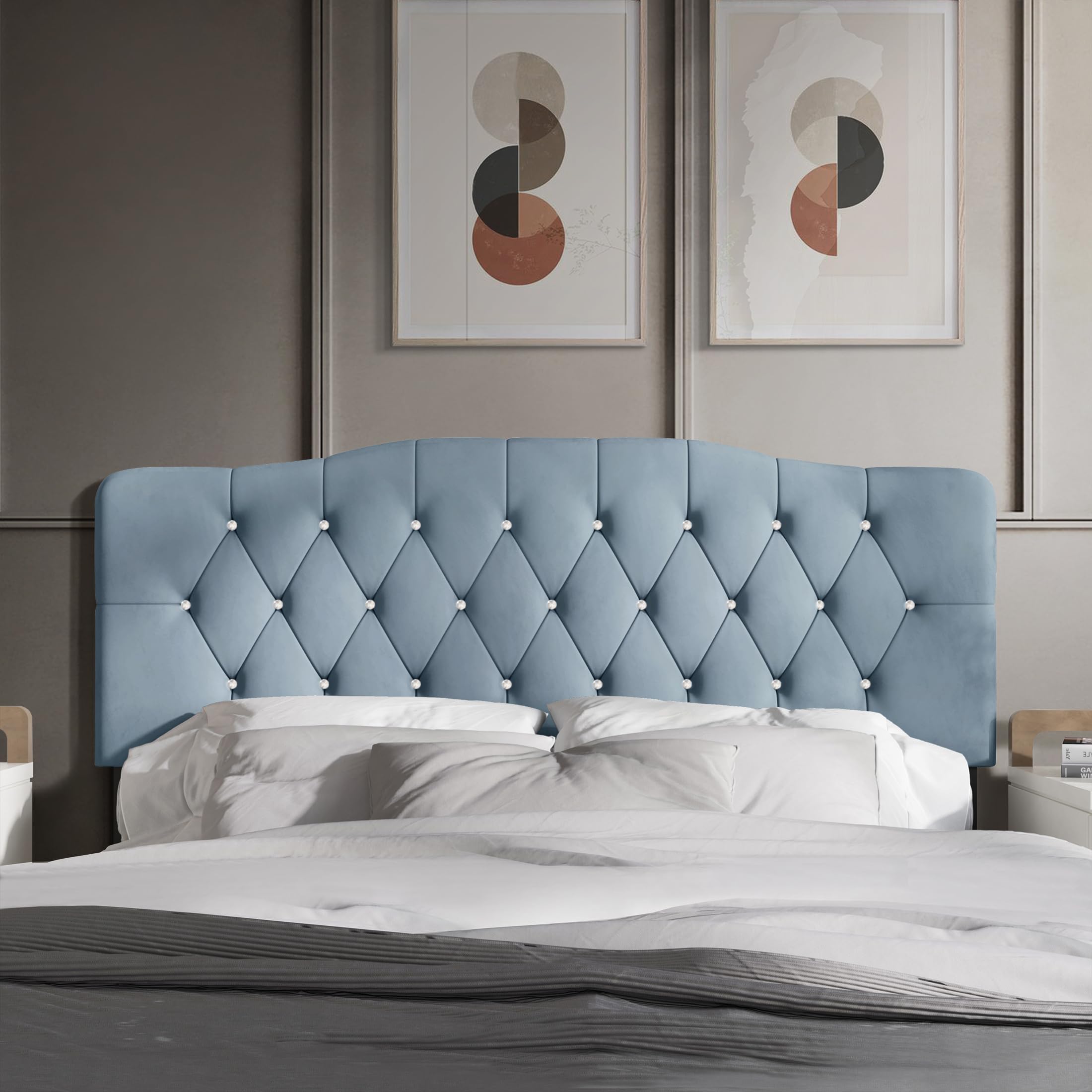 Crystal Diamond Tufted Velvet Twin Headboard