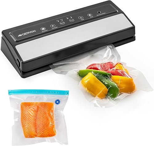 GERYON Máquina selladora al vacío - Sellador automático al vacío de alimentos para alimentos secos y húmedos, compacta con panel táctil LED, incluye