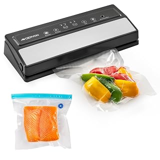 GERYON Vacuum Sealer Machine – Automatic Food Vacuum Sealer for Dry & Moist Food, Compact with LED Touch Panel, Includes Zipper Bags & Roll, Perfect for Sous Vide & Freezer Storage (Silver) - Amazon product rated Grade A