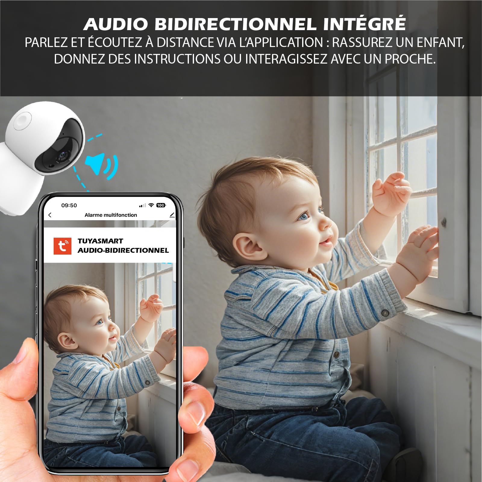 KYF Caméra IP Intérieure, 4MP Ultra HD, Sirène 90dB, Rotation Motorisée 355°/110°, Wi-FI Double Bande, Vision Nocturne, Audio Bidirectionnel, Détection de Mouvement, KYF-CAM-027