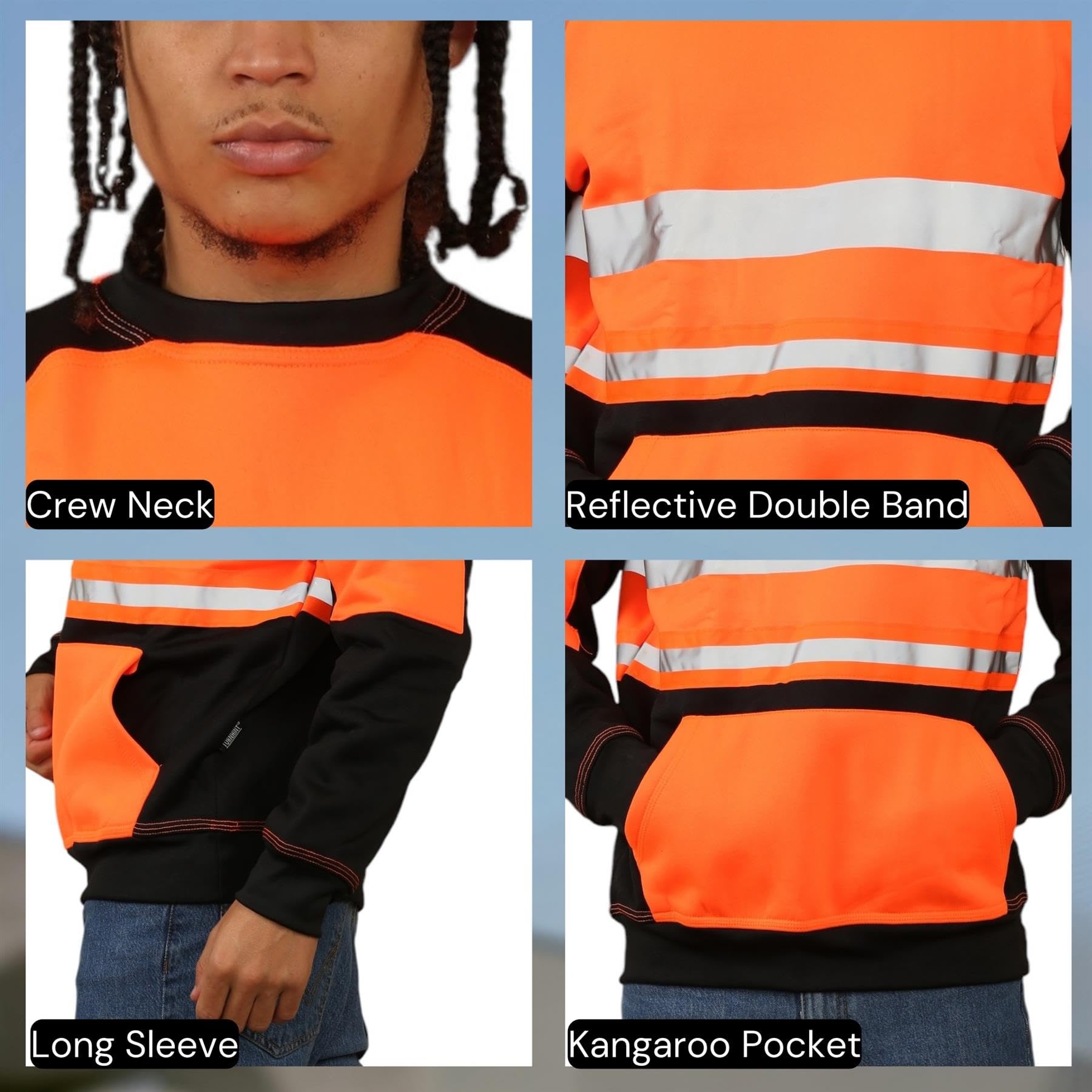 Sudadera de alta visibilidad para hombre, informal, reflectante, de alta visibilidad, para el trabajo, para niños, de forro polar, para el trabajo y la seguridad