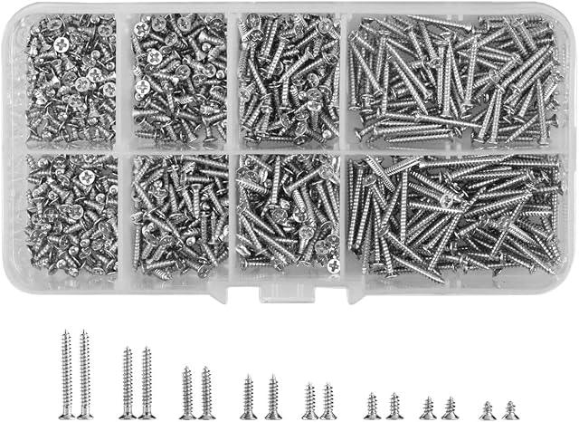 800 Pcs M2 Self-Tapping Screws Mini Phillips Flat Head Screws Carbon Steel Countersunk Cross Head Screws Wood Woodworking Screws Bolts and Nuts Assortment Set of M2 x 4/5/6/8/10/12/16/20 mm, Silver