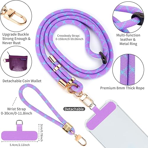 Vista 29 de Cordón para teléfono y correas para la muñeca, cordón ajustable para teléfono celular con cartera desmontable, cordón para iPhone de 0.315 pulgadas