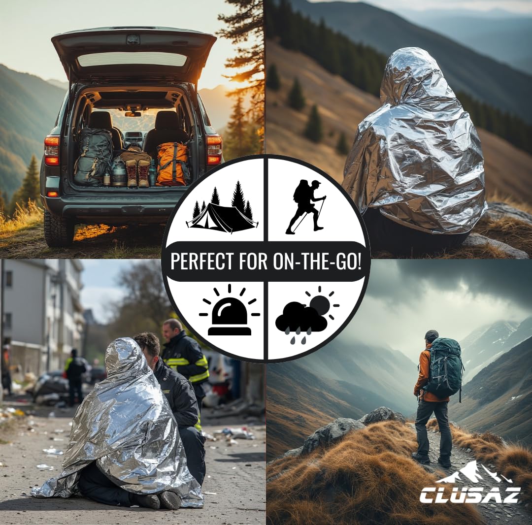 Mantas Térmicas de Emergencia XL Reutilizables 210×160 cm Retienen 90% Calor Corporal Camping Coche Supervivencia