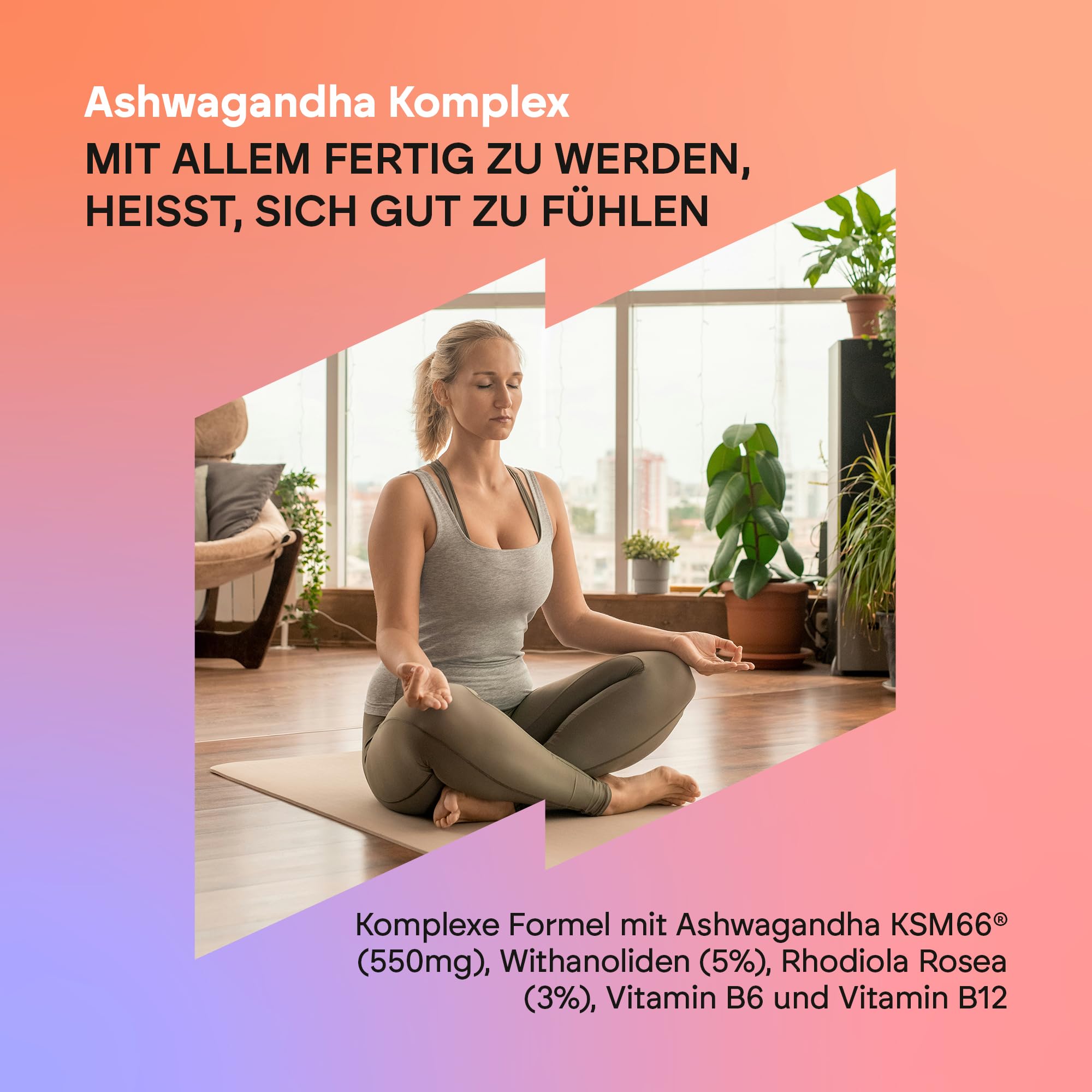 Ashwagandha KSM-66 610mg - Rhodiola Rosea + 5% Withanolide + Vit B6 B12 + Withania Somnifera - 60 Kapseln Vegan Nutralie
