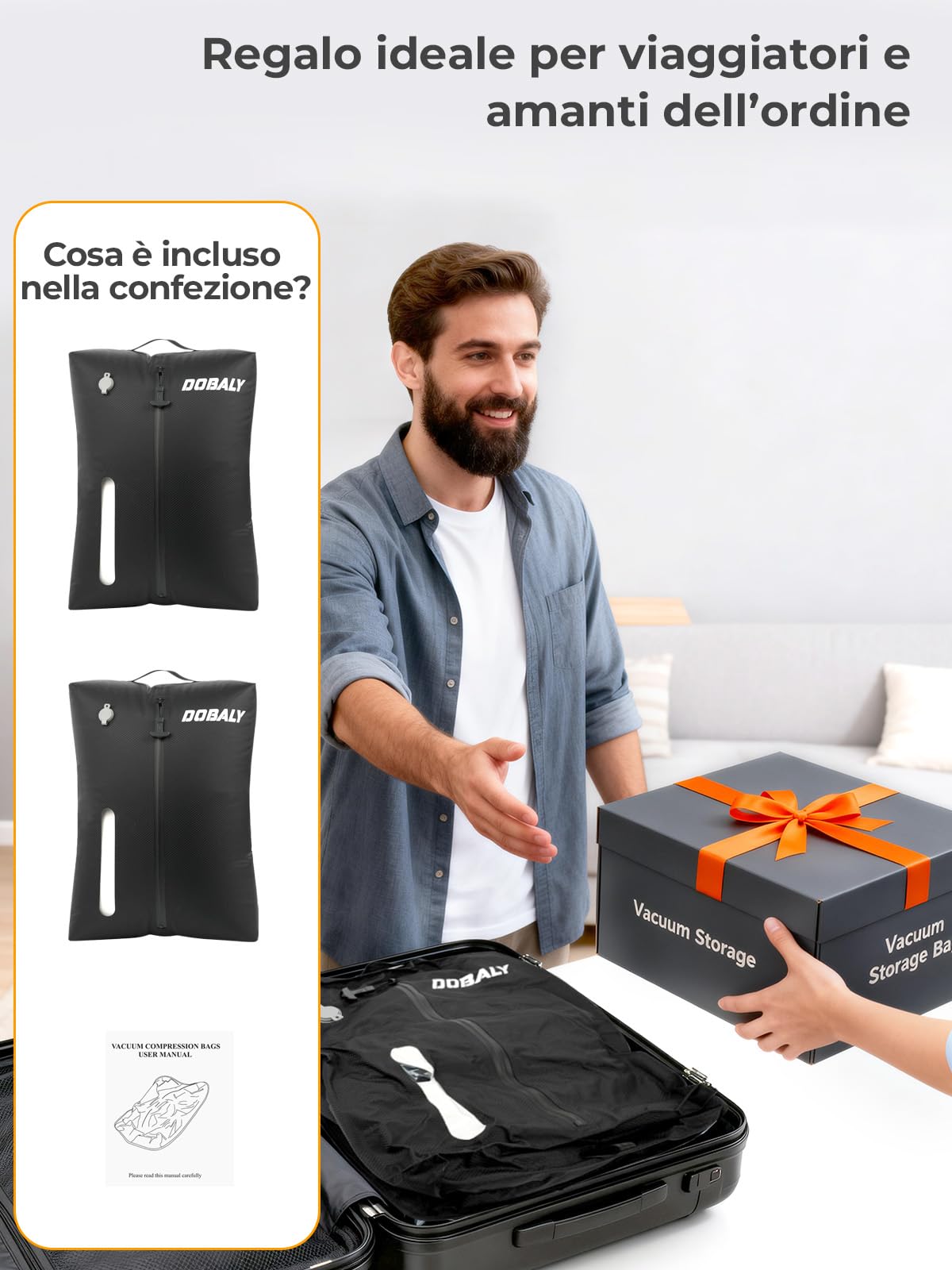 Dobaly Sacchetti Sottovuoto Professionali da Viaggio, IP67, Riutilizzabili, per Valigie e Zaini – Compatte e Durature-24L (2 Pezzi, Senza Pompa)