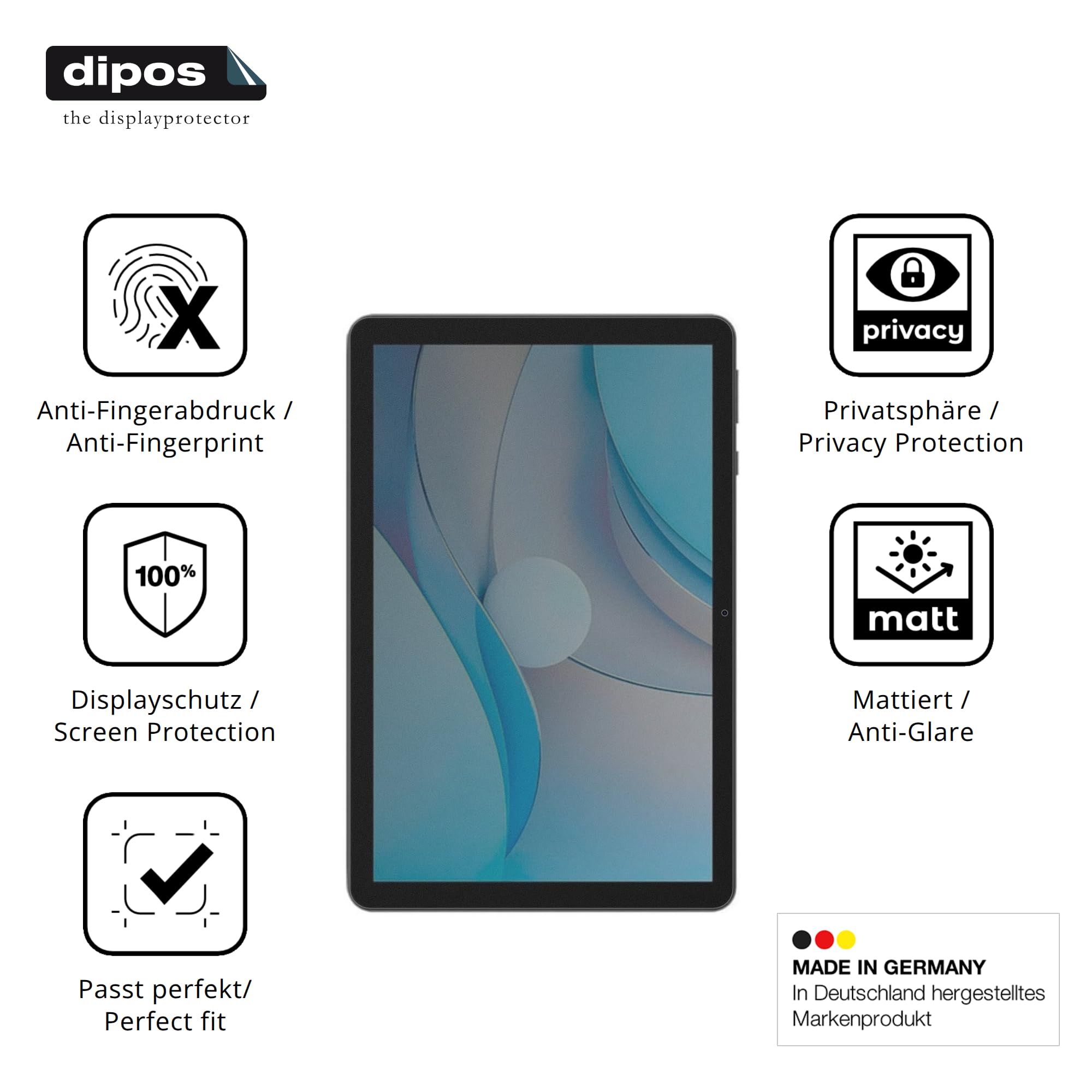 dipos Protector de Pantalla Antiespía para SPC Gravity 6 SE 10.1 | Película protectora mate, filtro de privacidad 4 vías, ajuste perfecto, antiarañazos, sin burbujas, autoadhesivo