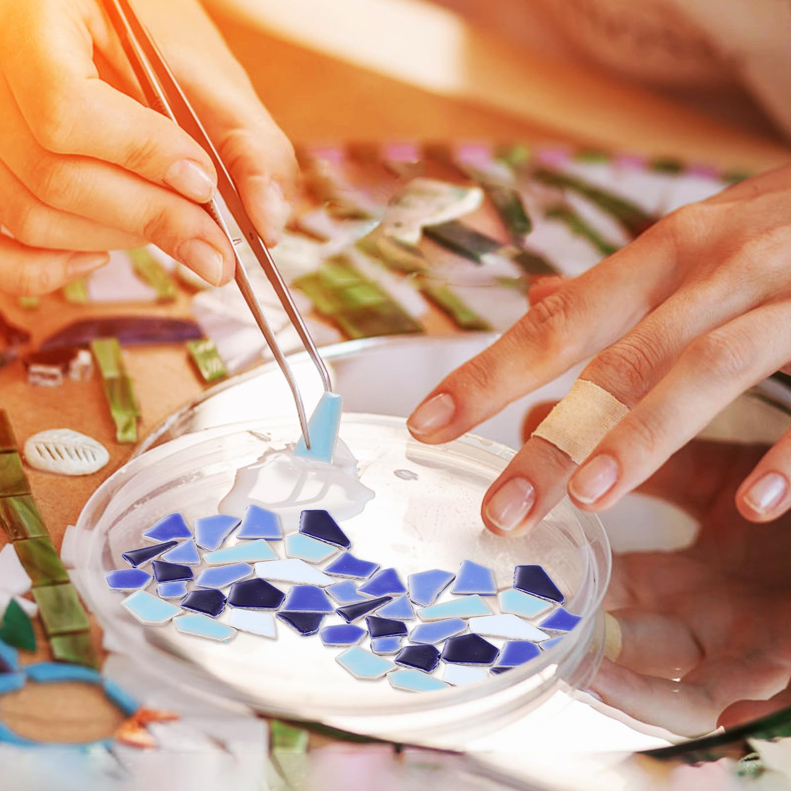 Azulejos de Cerámica Irregulares Material Seguro Adecuado para Decoración y Proyectos Creativos Piezas de 200g en Color Azul para Manualidades Diy