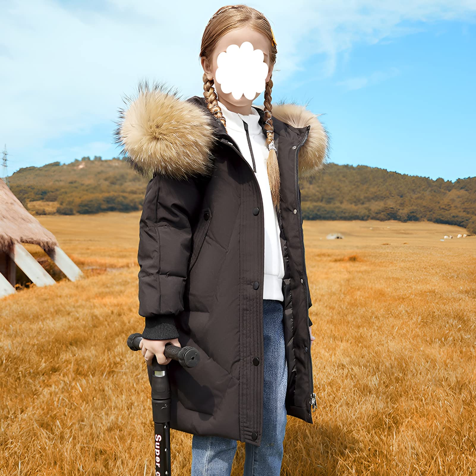 amropi Enfant Fille Manteau Parka Veste à Capuche Fourrure Longue Chaud Hiver Blouson pour 5-13 Ans