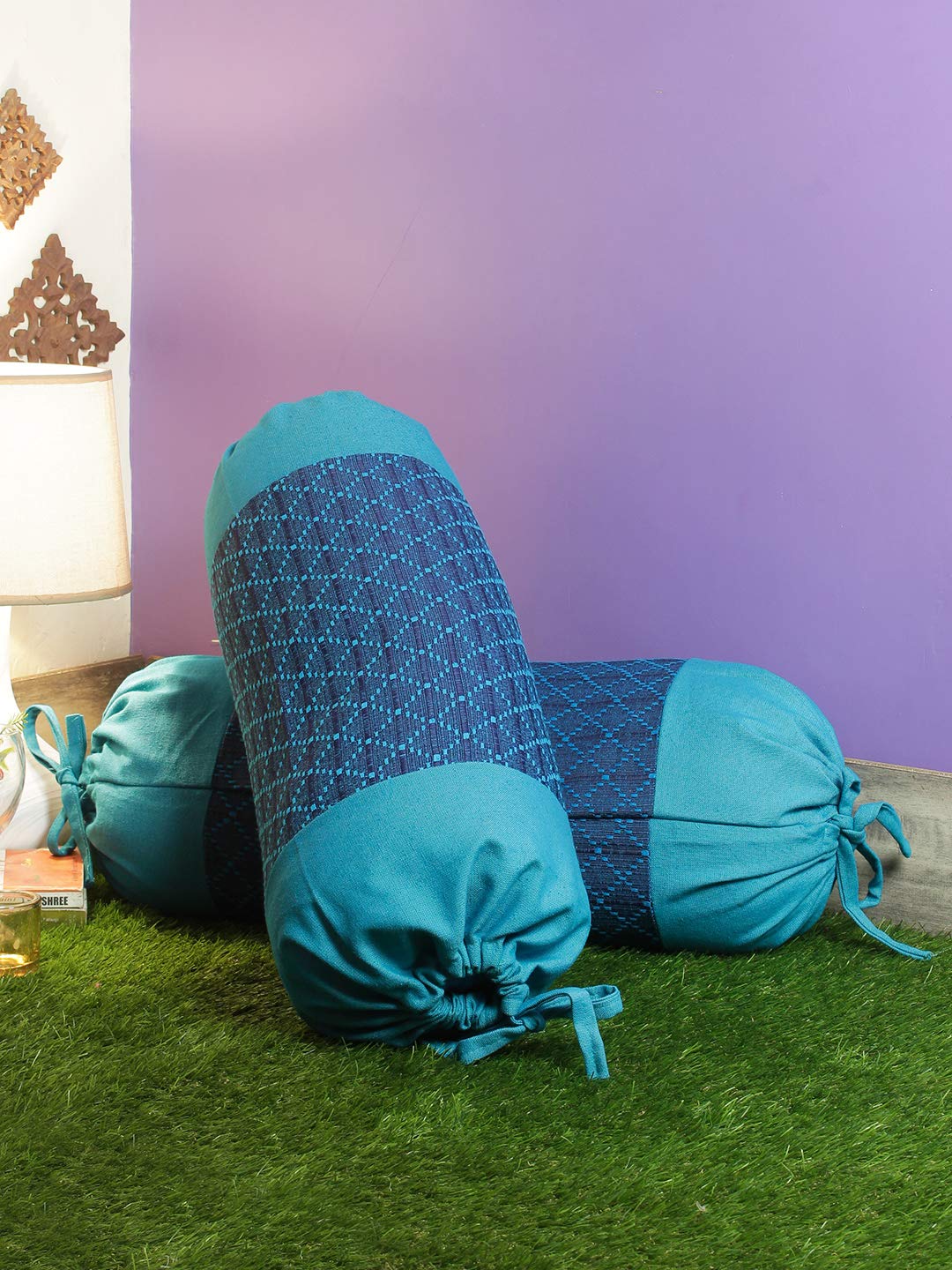 SOUMYA Mix n Match Premium Cotton Self Check Design Blue Color Bolster