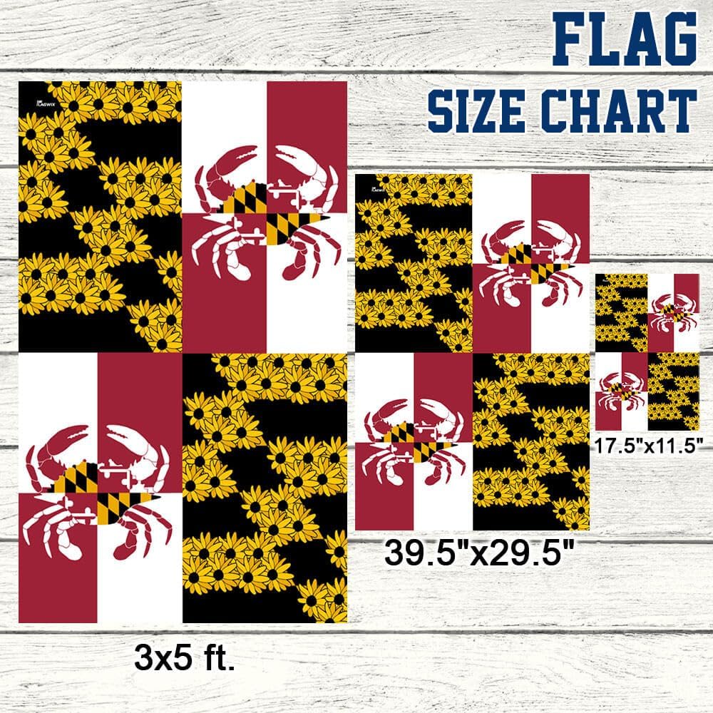 FLAGWIX Maryland State Crab & Black-eyed Susan Flower Flag, House Flag (29.5" x 39.5"), USA Flags, Patriotic, Red, White, Blue, Black, Yellow, Polyester, Double Sided, UV Fade Resistant