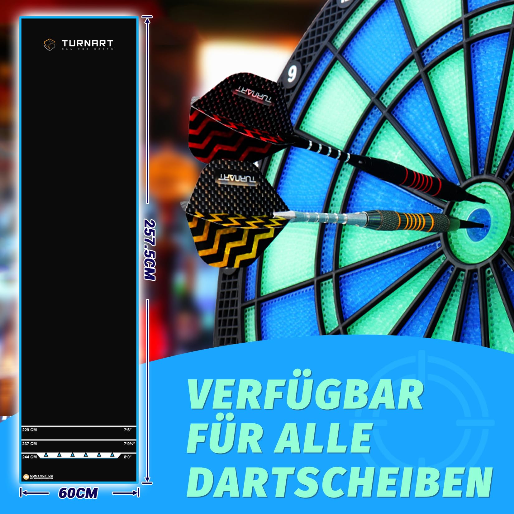 Turnart Dart Matte Dart Teppich Dartpfeile Dartpfeile Zubehör für Dartscheibe Dartmatte für Steeldart Dartteppich mit Abwurflinie