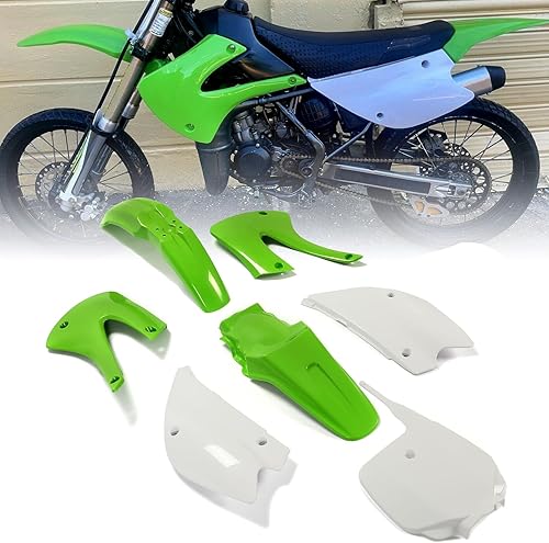 KUAFU Kit de plástico Carenado Carrocería compatible con Kawasaki KX85 2001-2013, Kawasaki KX100 2001-2013 (verde+blanco)