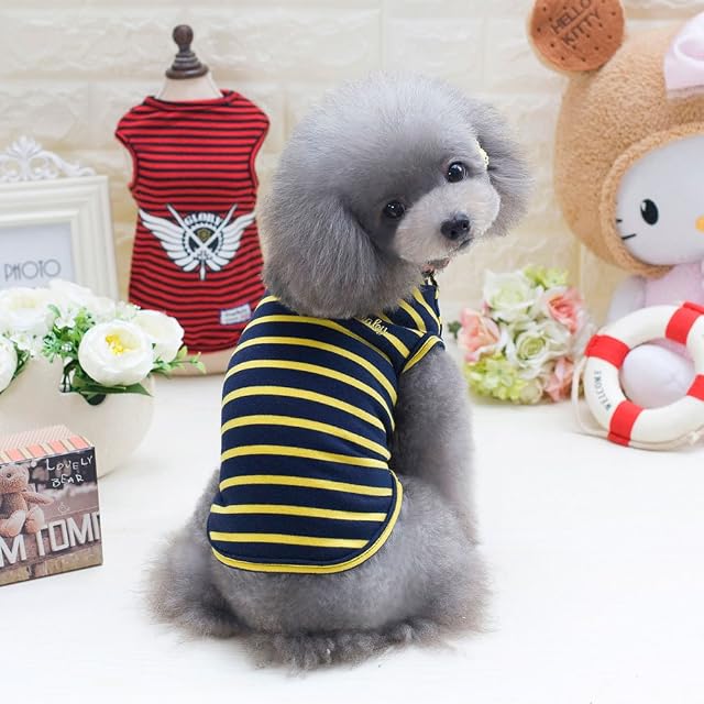 Foto 6 de 7 de SMALLLEE_LUCKY_STORE Camiseta sin Mangas para Perros pequeños para Mascotas, Chaleco de algodón, con Rayas