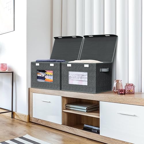 Miniatura 5 de Univivi Cajas de almacenamiento plegables de tela con tapas paquete de 4 cubos de almacenamiento apilables grandes, organizadores de armario y cubos