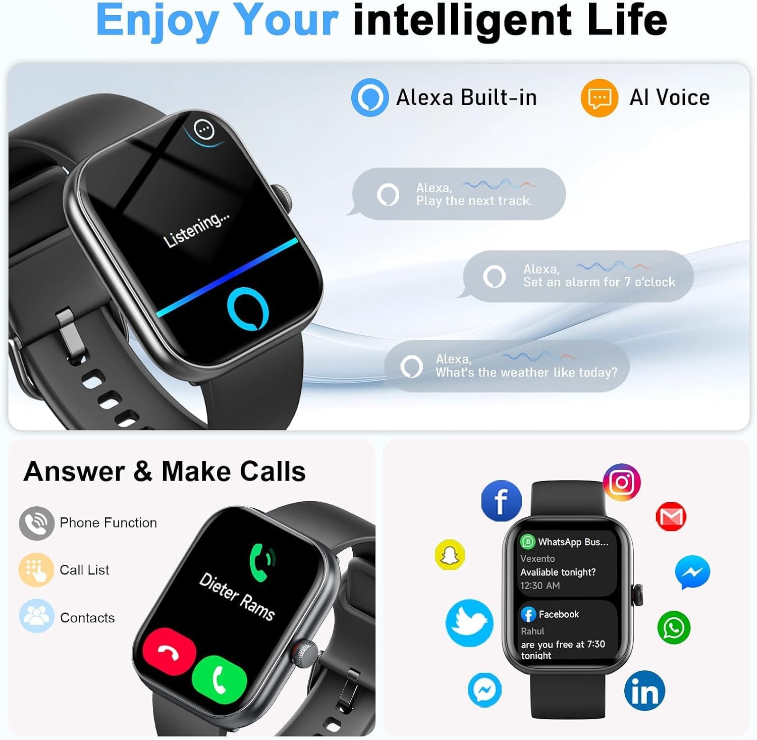 uaue Reloj Inteligente Hombre con Alexa,1.91" HD Smartwatch Hombre, 110+ Modos Deportivos, Monitor de Sueño/Podómetro/Pulsómetro, IP68 Impermeable Pulsera Actividad para Android iOS