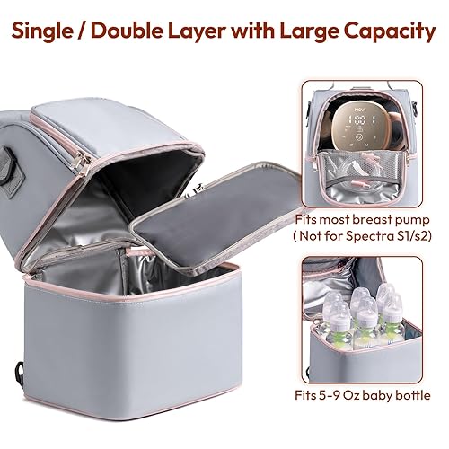 Miniatura 3 de NCVI Bolsa enfriadora de leche materna con 2 paquetes de hielo, bolsa para extractor de leche con enfriador para 6 botellas, bolsa enfriadora de Gris