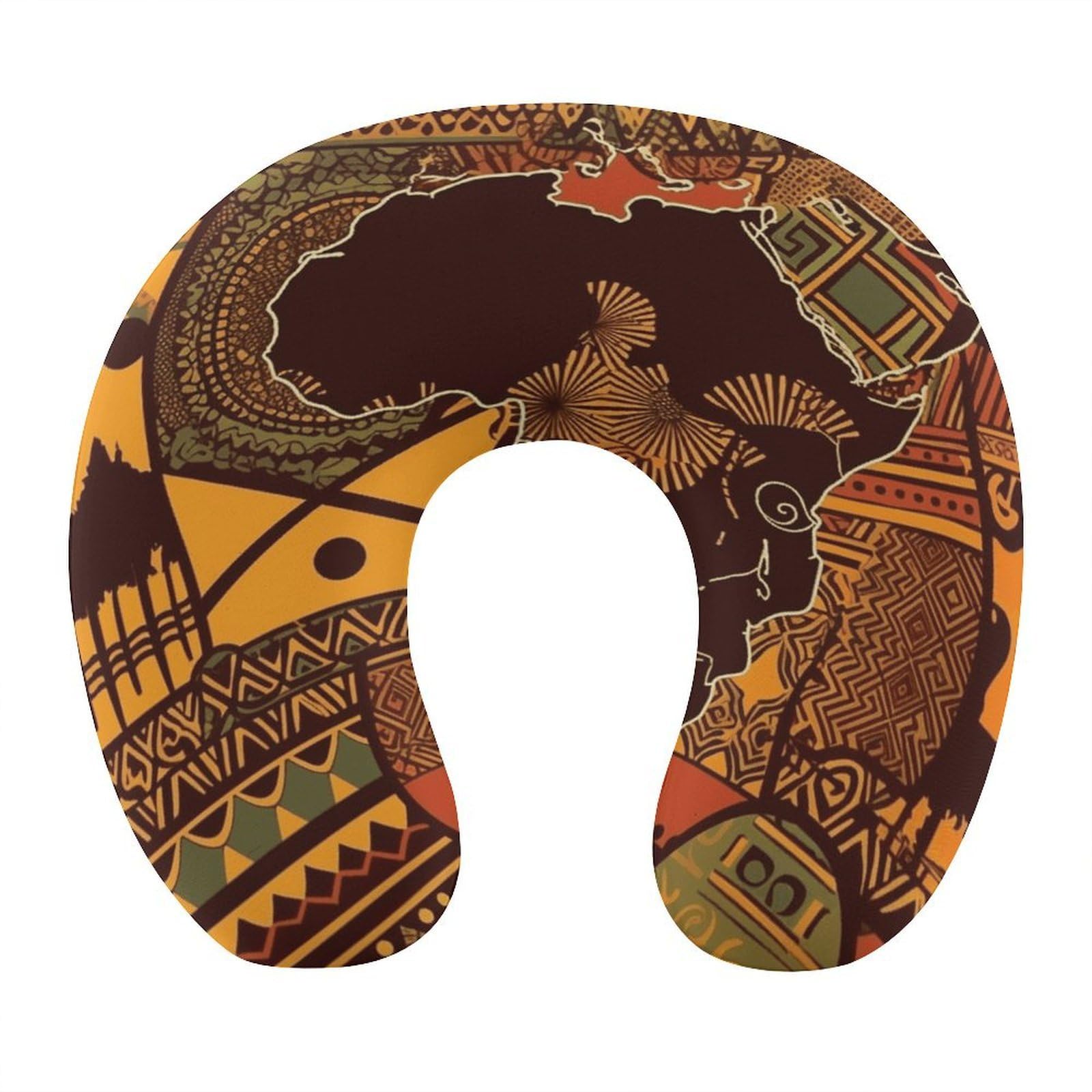 VstaDank African Map Ethnic Pattern Neck Pillow Memory Foam Sleeping U Shaped Pillows Cooling Travel Head Support Pillows Super Lightweight Portable Airplane Pillow for Car Office Rest