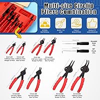 Vista 3 de Glarks Juego de 225 alicates de anillo de presión resistentes, alicates de mandíbula rectos y doblados y anillos de retención de clip interno