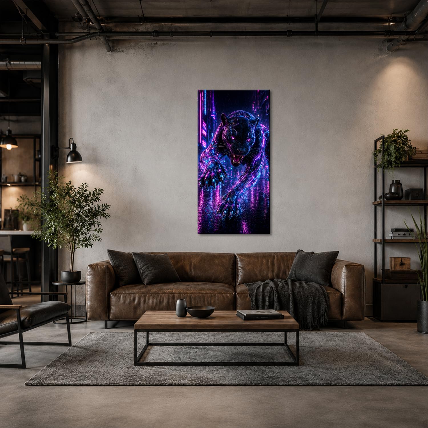 deyoli Obraz na płótnie Futurystyczny kot panterowy w deszczu 120 x 60 cm