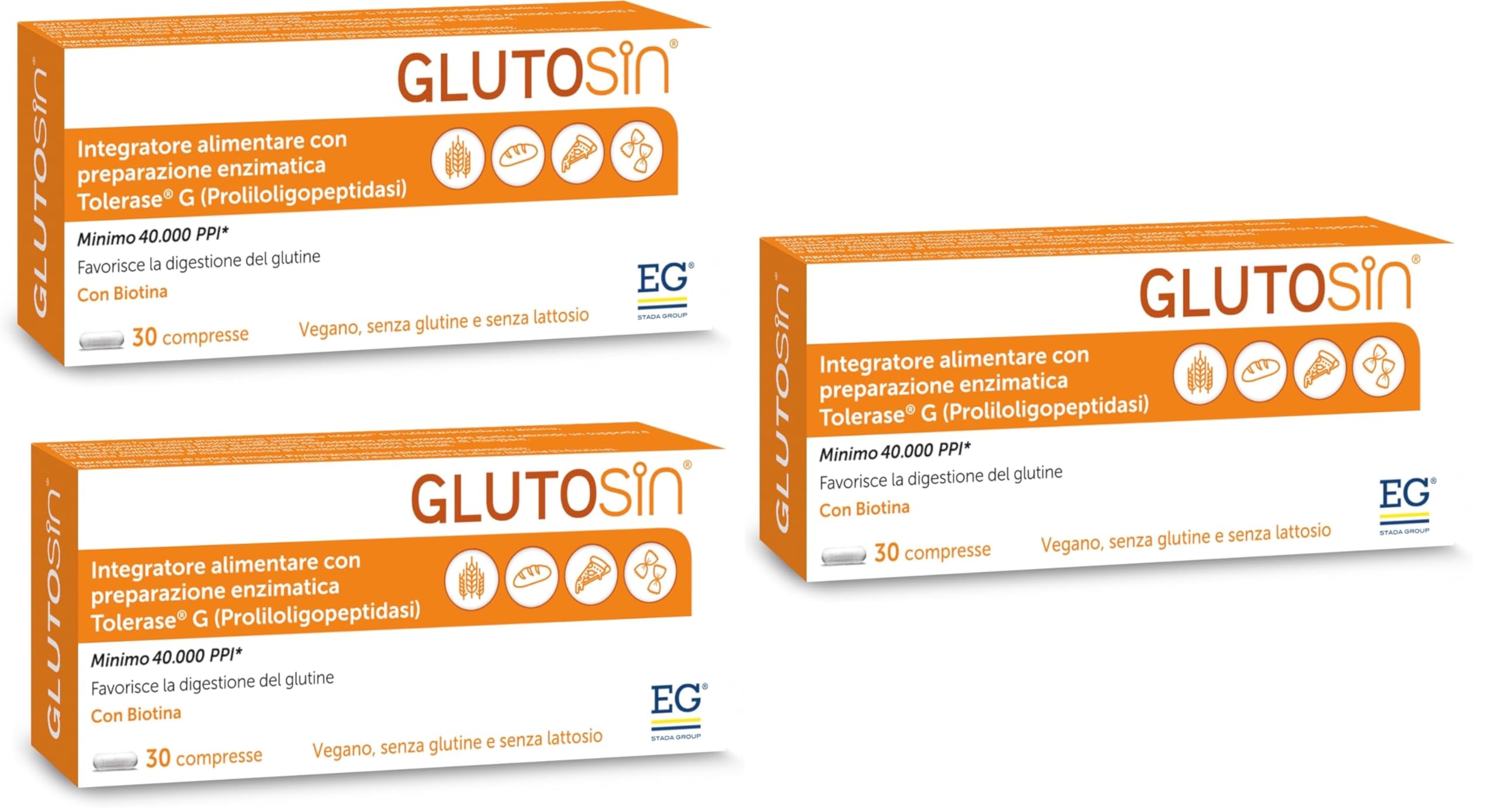 EG GLUTOSIN® Intolleranza Glutine Integratore Alimentare con Tolerase® G e Biotina 90 Compresse