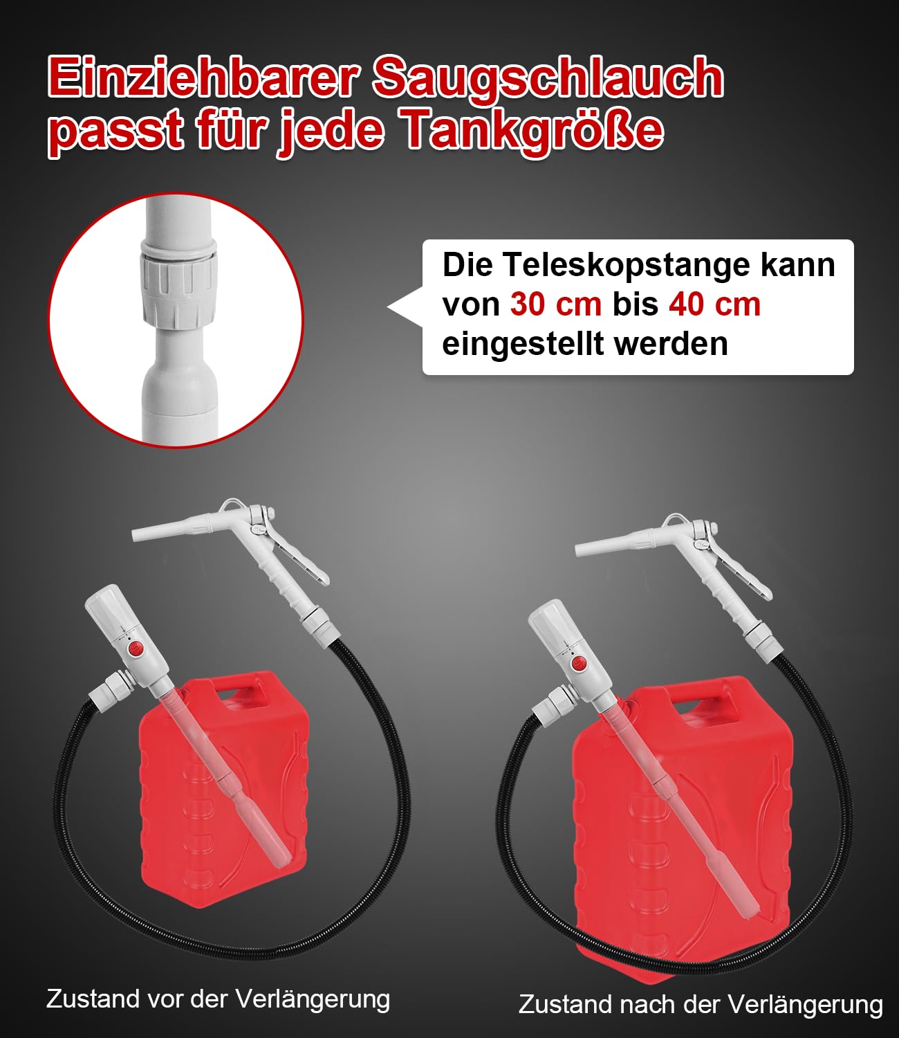 Pompe à carburant électrique 3,2 GPM, 12 l/min, pompe à essence à batterie, pompe de transfert de liquide, pompe à essence avec tuyau de 136,5 cm, pompe à diesel télescopique avec contrôle du débit