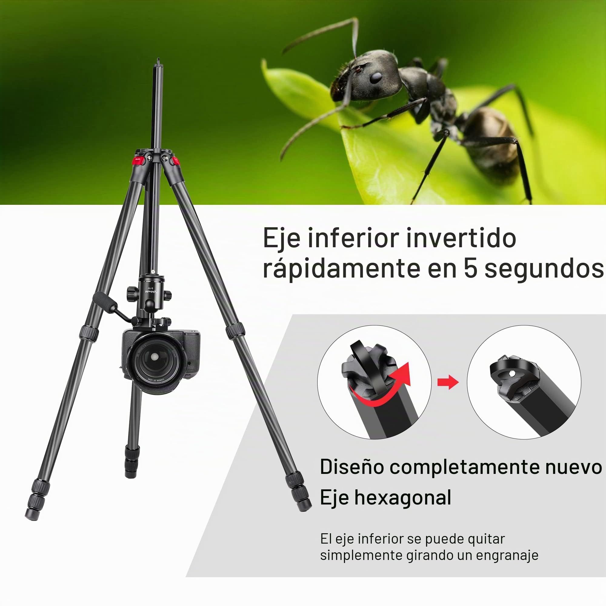 Trípode de Cámara Manbily 162cm Tripode para Movil Monopie Portátil para Viaje Trípode Camara DSLR Ligero Fotografía Monopié de Fibra de Carbono con 360° Panorámica Rótula de Bola Video (YS-254C+YF-0)
