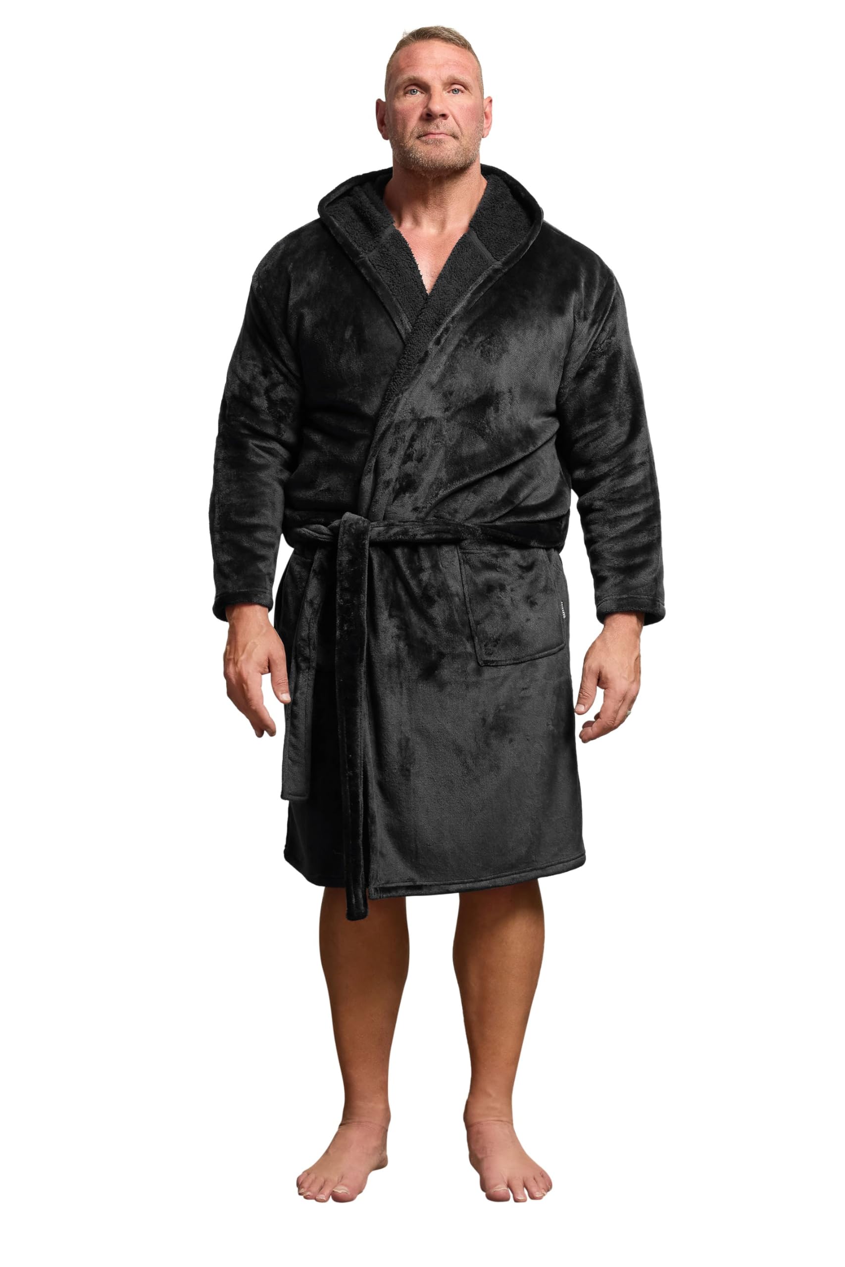 Badrhino Men's Black Big & Tall Soft Fleece Dressing Gown - Plus Curve 4XL Plus