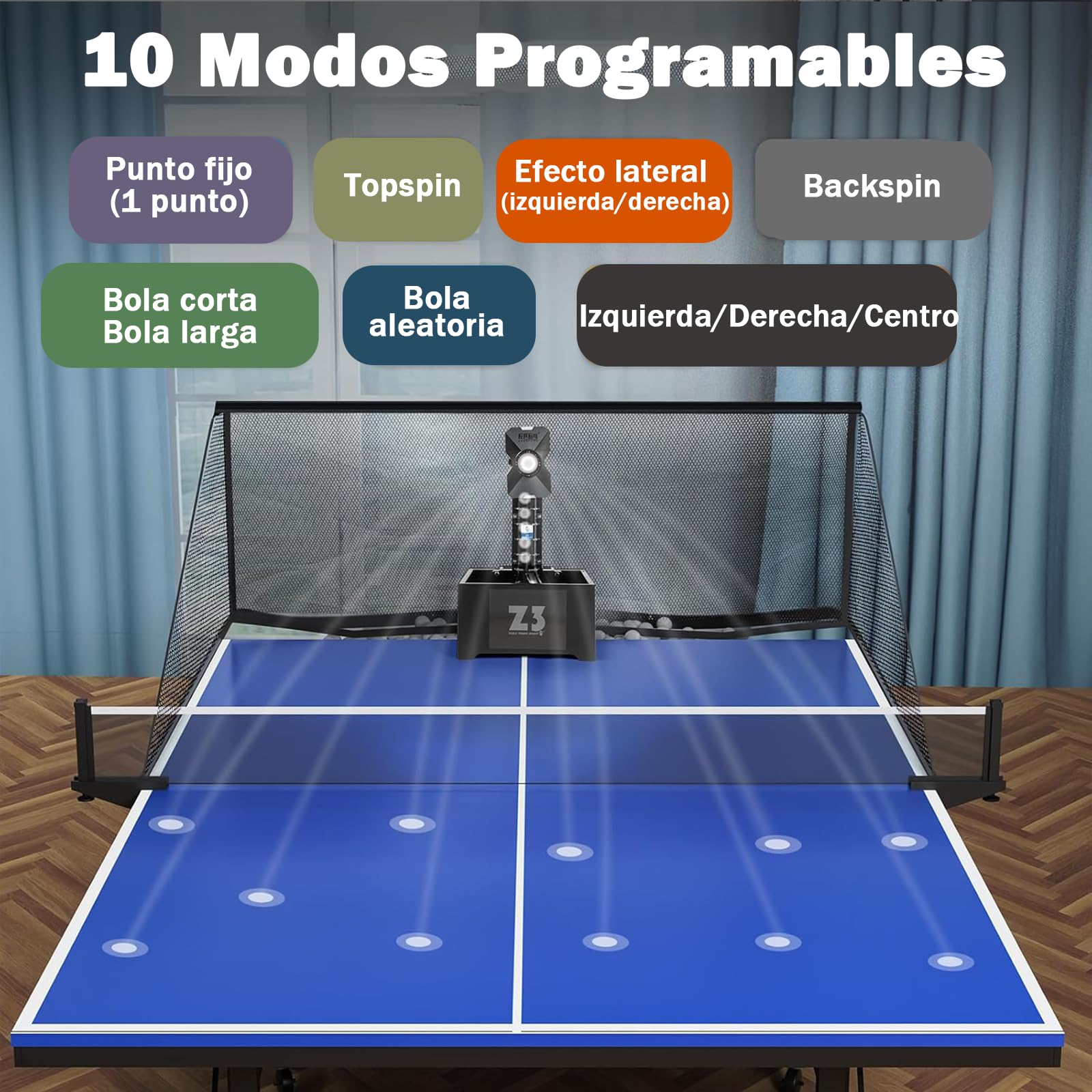 OUKANING Máquina automática de ping pong con mando a distancia, 100 bolas y red, robot de ping pong ball lanzador 35-90 bolas/min, 10 modos y sistema de doble rueda, ping pong ball máquina