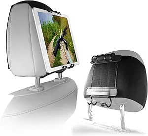 Macally Car Headrest Mount for Kids - Tablet Holder for Car Back Seat - iPad Holder for Car Backseat Rear Facing with Anti Slip Strap and Adjustable Case