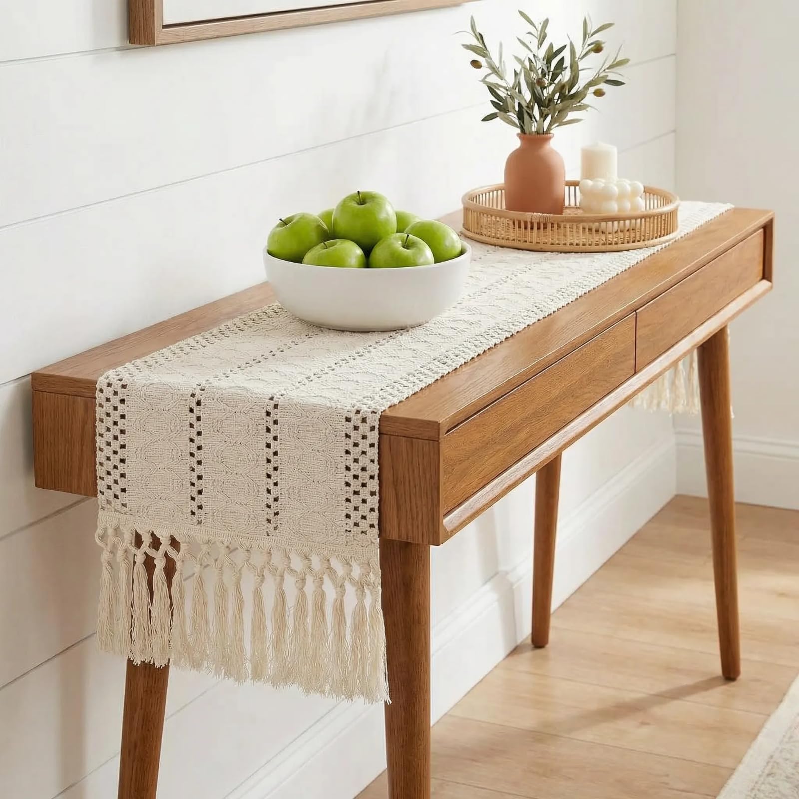 boho dresser runner Boho Table Runner With Tassels Cotton Woven Washable Farmhouse Dining Table Runner Dresser Scarf Console Table Coffee Table Top Cover