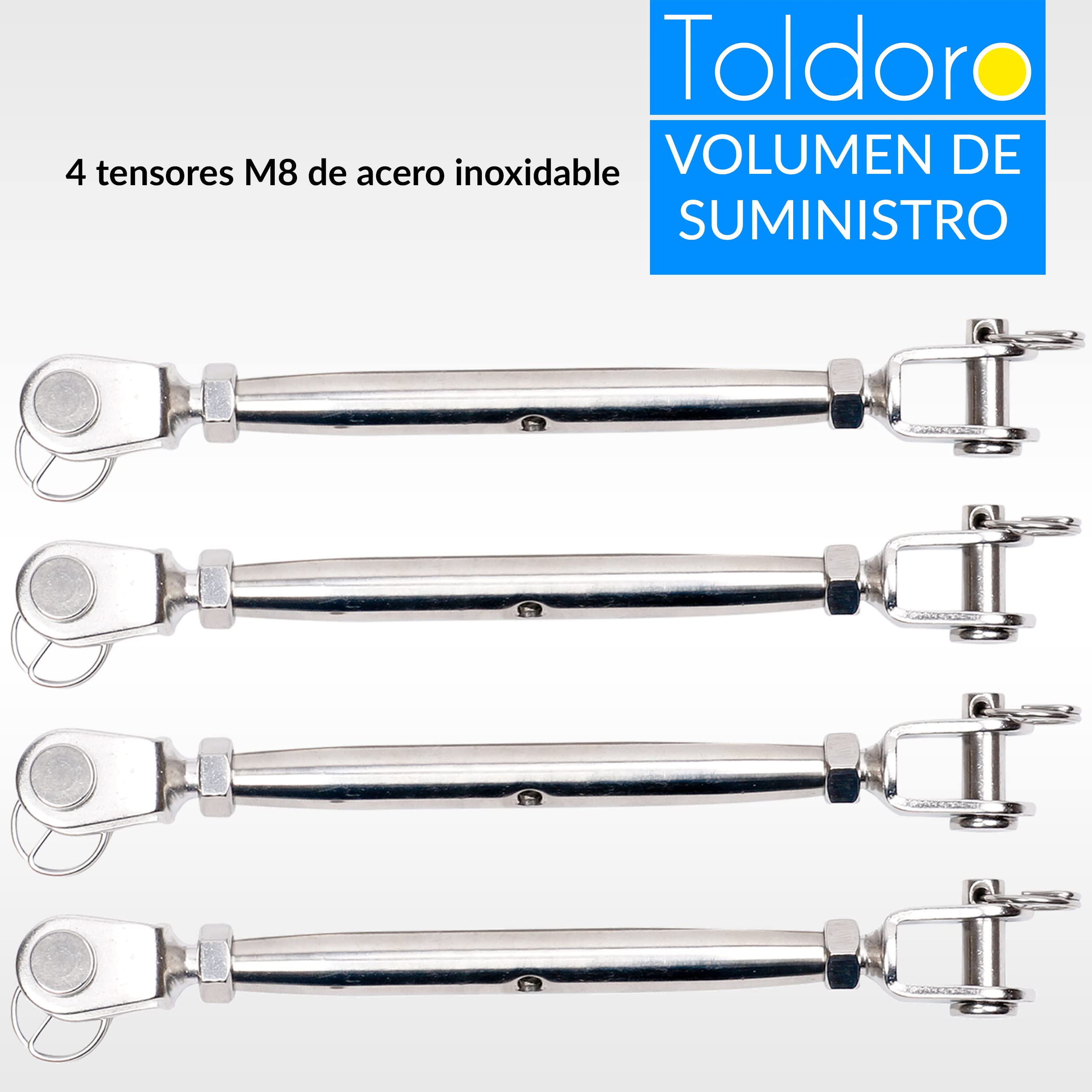 Toldoro M6 | M8 | M10 Tensor de antena de acero inoxidable V4A | Tensor de toldo, tensor de cuerda, tensor de alambre, horquilla/horquilla | forma cerrada