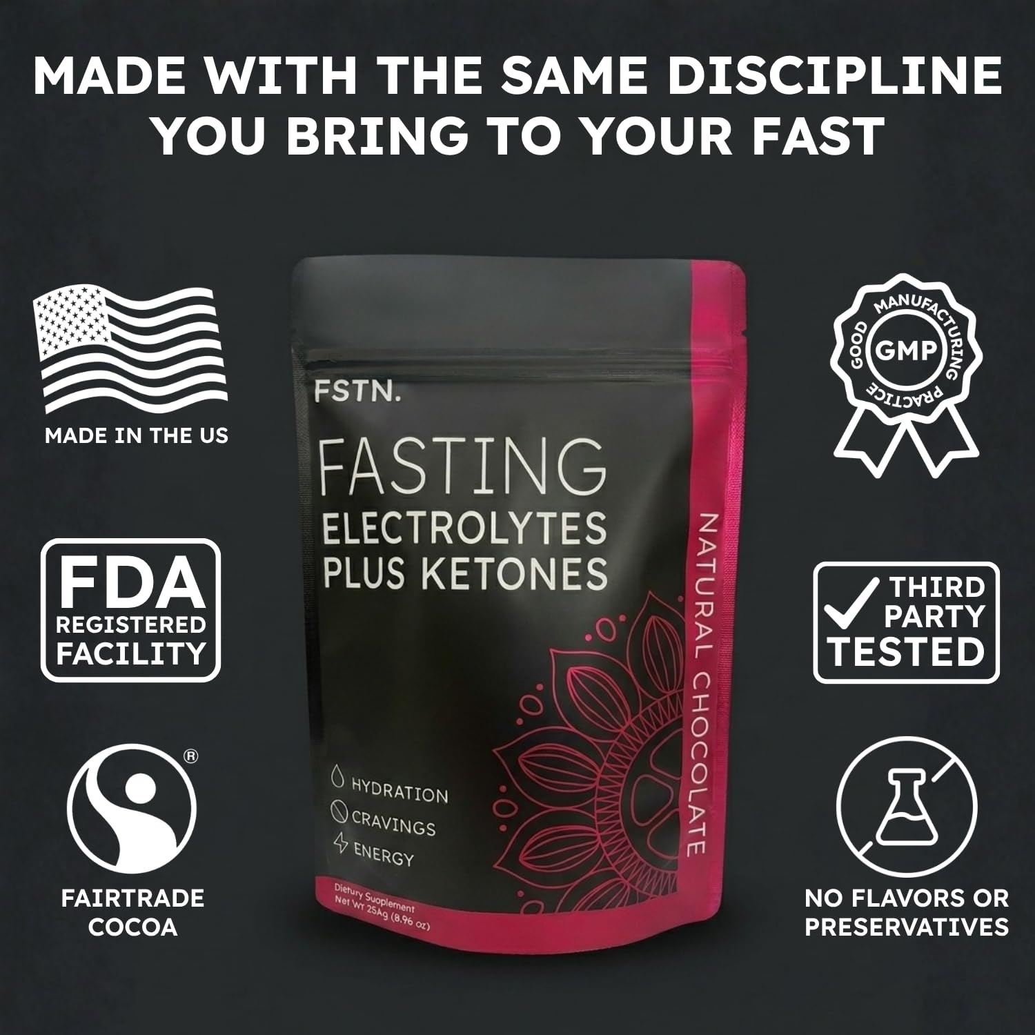 Chocolate Electrolytes Fasting Supplement – Crave Killer, Hydration & Energy – Zero-Sugar, Plus Ketones & Organic Cocoa. — Amazon image 7