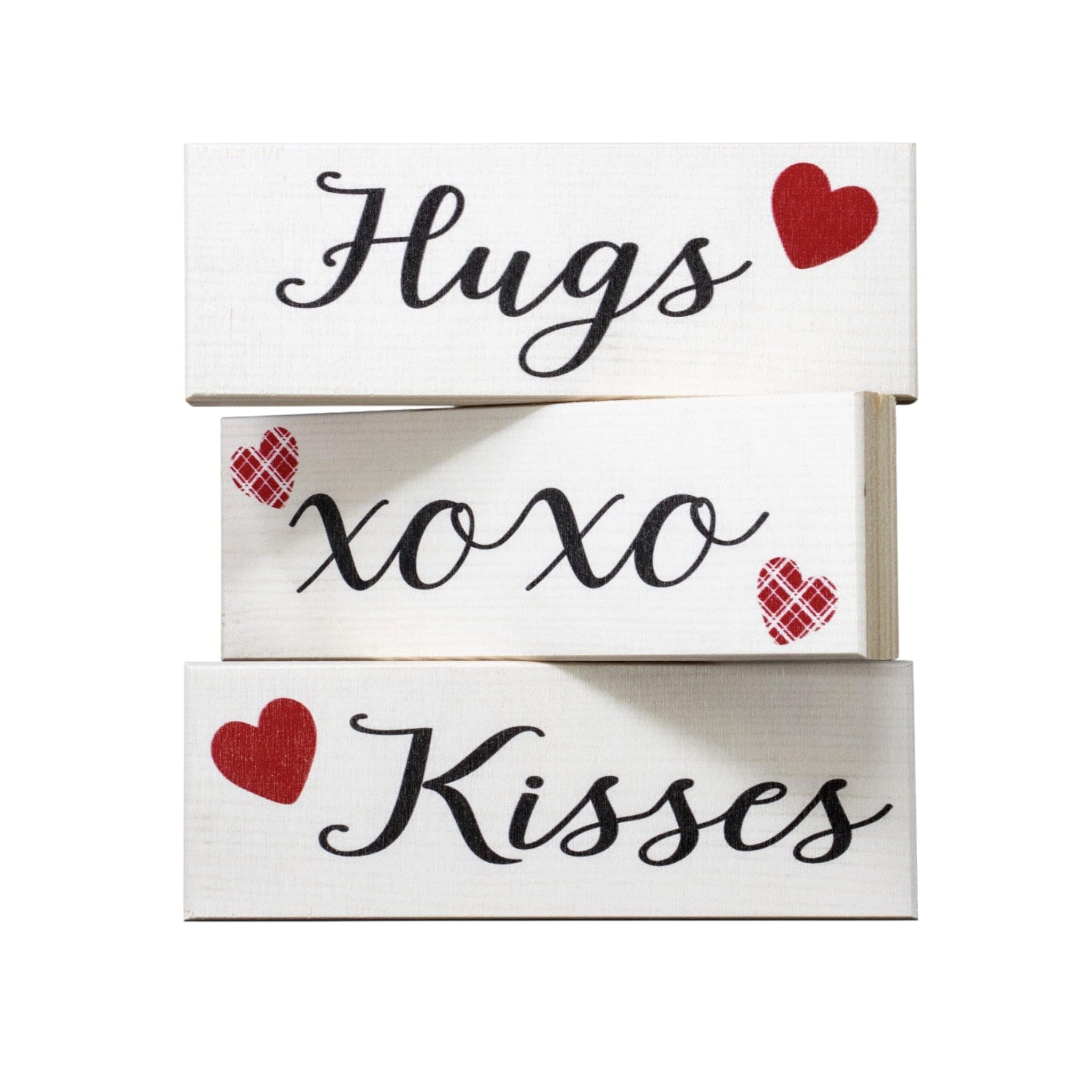 Letrero decorativo de San Valentín con texto en inglés "Hugs Kisses"