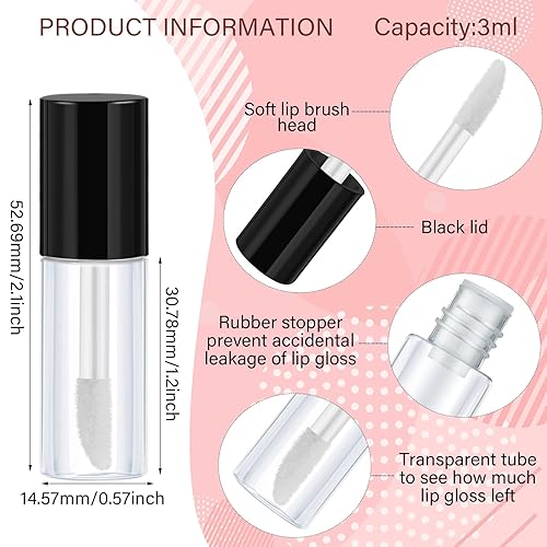 Miniatura 9 de Patelai 100 unidades de 0.0 fl oz de tubo de brillo de labios transparente de 0.04 onzas líquidas rellenables vacíos para bálsamo labial para