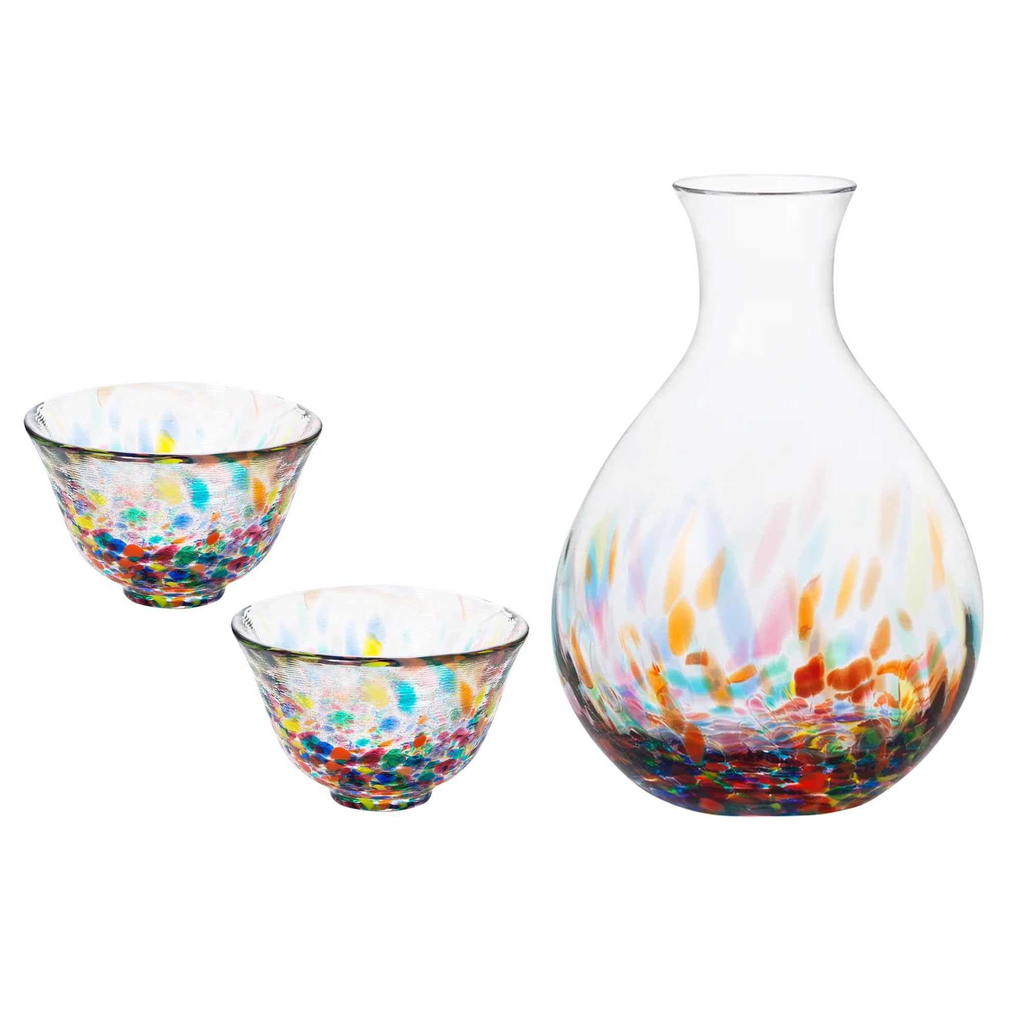 Japanese Handcrafted Cup Set – Traditional Glassware for Cold Beverages, Made in Japan, Perfect for Gifting (Nebuta Sake Decanter with 2 Cups Set, Decanter (2.87 oz - 365ml), Cup (1.7 oz - 50ml))