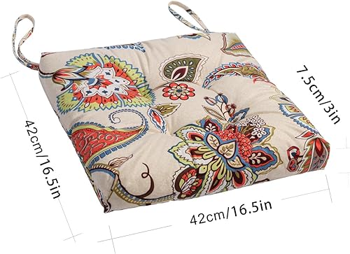 Miniatura 8 de Paquete de 2 cojines de mimbre para asiento de patio para exteriores e interiores con lazos, cojín para silla de comedor, 17 x 17 pulgadas (floral