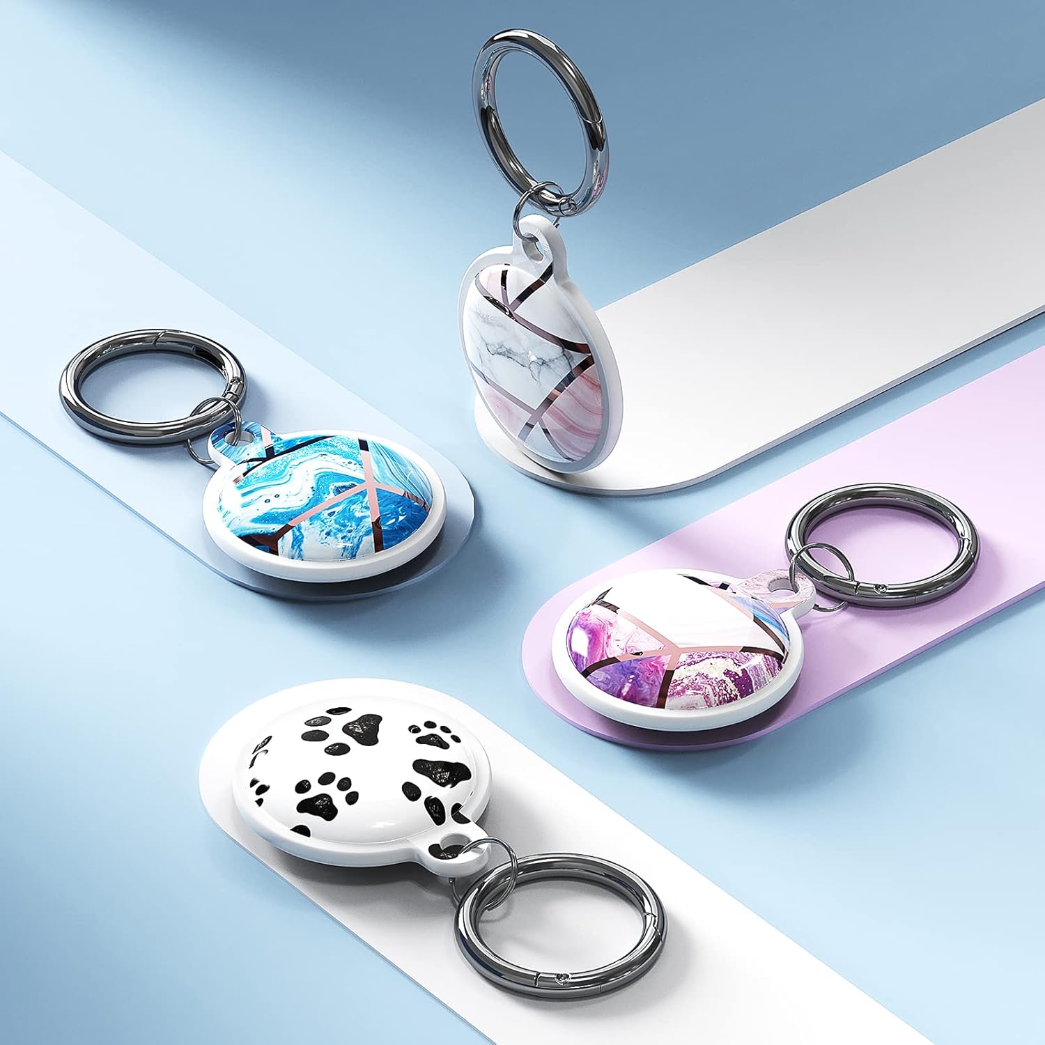 2pcs golink protective case for airtag marble portable soft gel cover with keychain anti scratch lightweight cover for airtagspurplepink