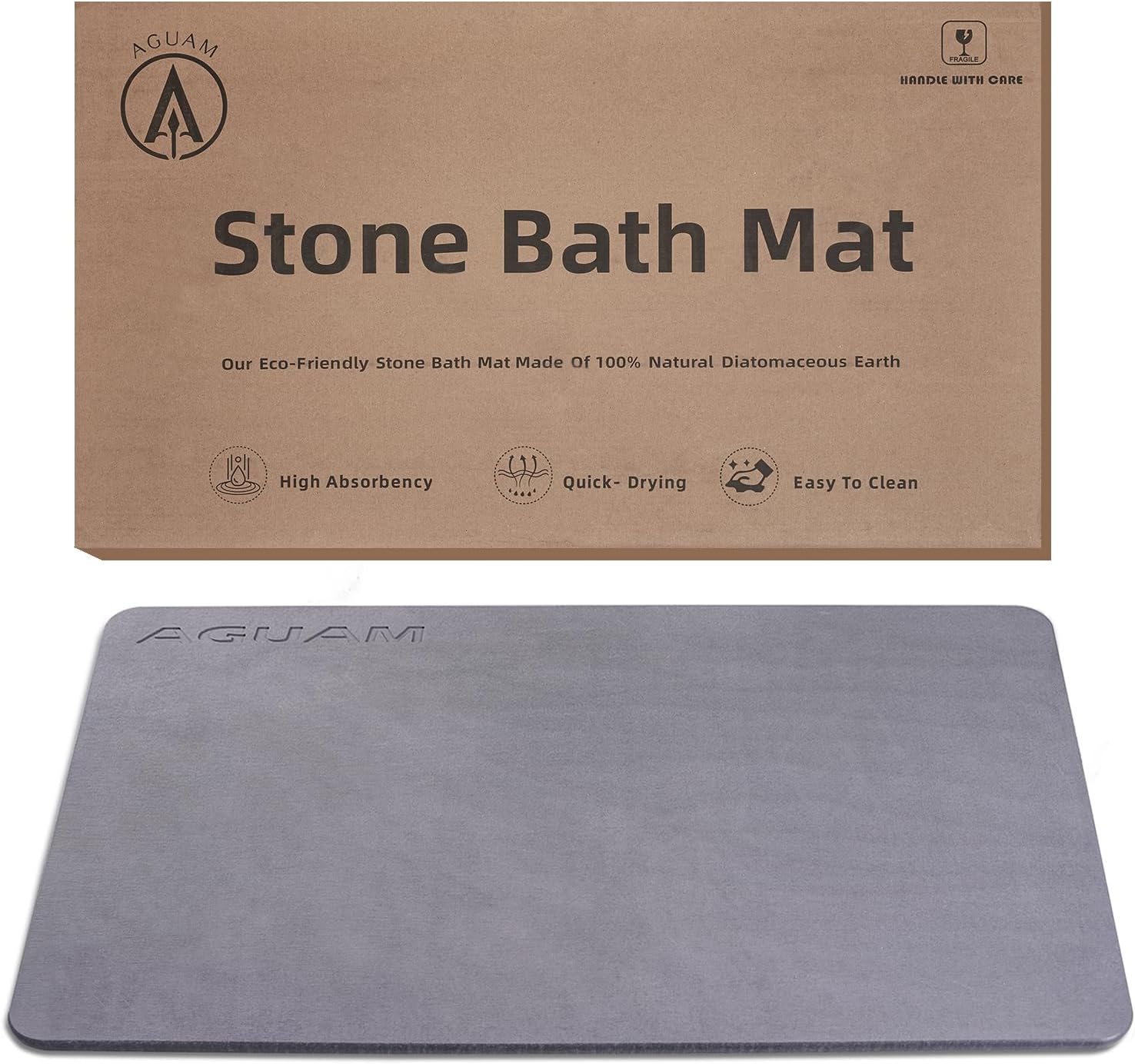 AGUAM Large Stone Bath Mat Diatomaceous Earth Bath Mat