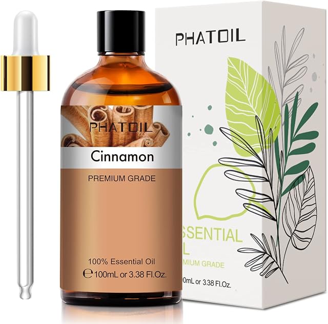 PHATOIL Cinnamon Essential Oil 100ML, 100% Pure Therapeutic Grade Cinnamon Essential Oils for Diffuser, Humidifier, Aromatherapy, Sleep, Relax