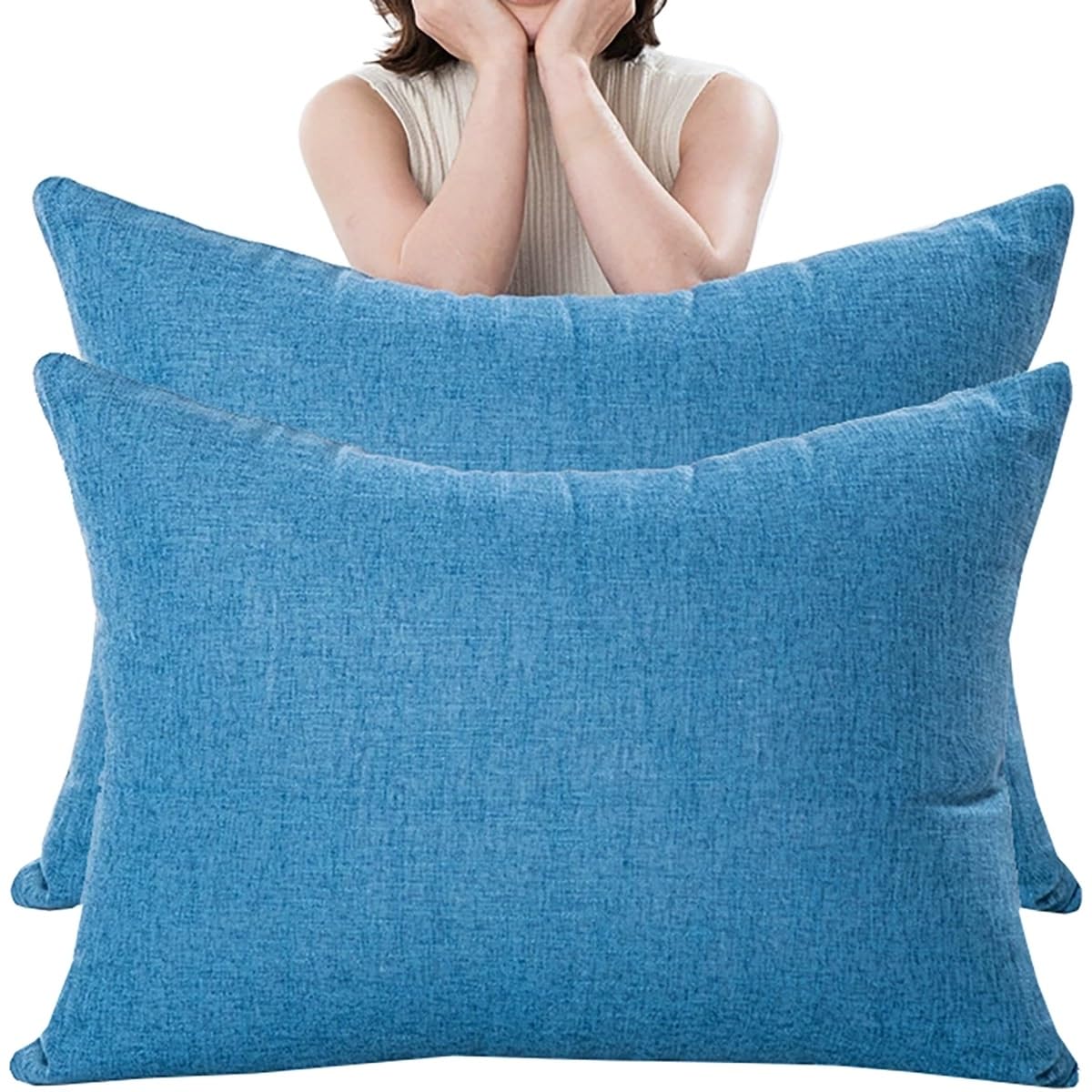 Extra Large Cushion Covers 60x80 70x70 50x70 CM Super King Size Linen Throw Pillow Cases,Square Rectangle Pillowcases With Zipper For Decorative Bedroom Couch Sofa(Sapphire blue,60x60 cm set of 2)