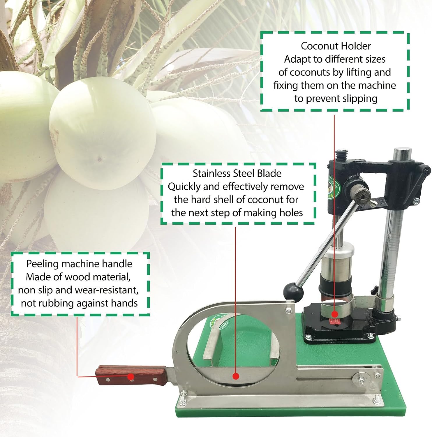 Manual Coconut Opener Machine, Commercial Desktop Stainless Steel Coconut Peeler Tool Scraper for for Kitchen Bar Home Use