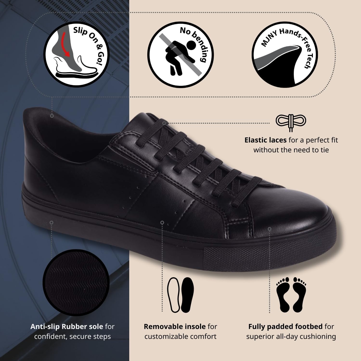 Marc Joseph New York Womens Hands Free Slip On Fashion Classic Casual Comfort Sneakers for Women Black Napa - Image 2