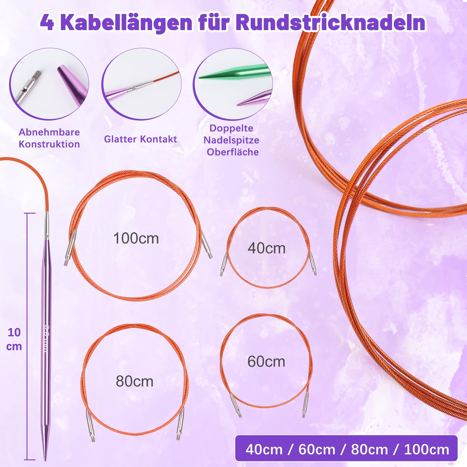 Coopay Juego de Agujas Circulares Intercambiables para Tejer Punto y Lana, 3,0-10 mm, Regalos para Tejedoras, Agujas con Bolsa de Almacenamiento, 13 Pares Aguja Circulare Intercambiables - Púrpura