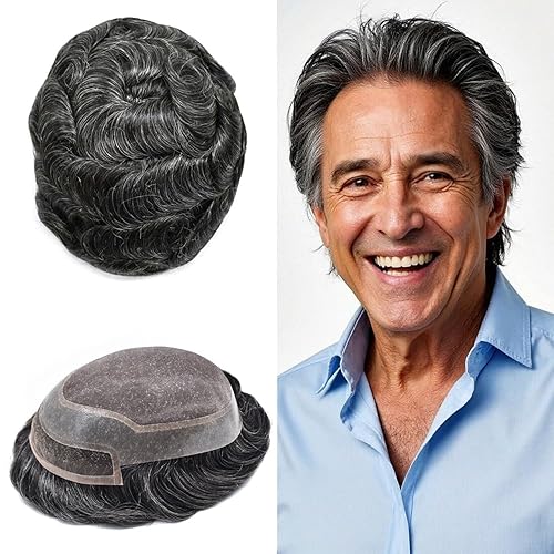 Miniatura 20 de Toupee - Sistema de cabello humano de repuesto con encaje frontal para hombre, extensiones de pelo tipo tupé mono PU para hombres