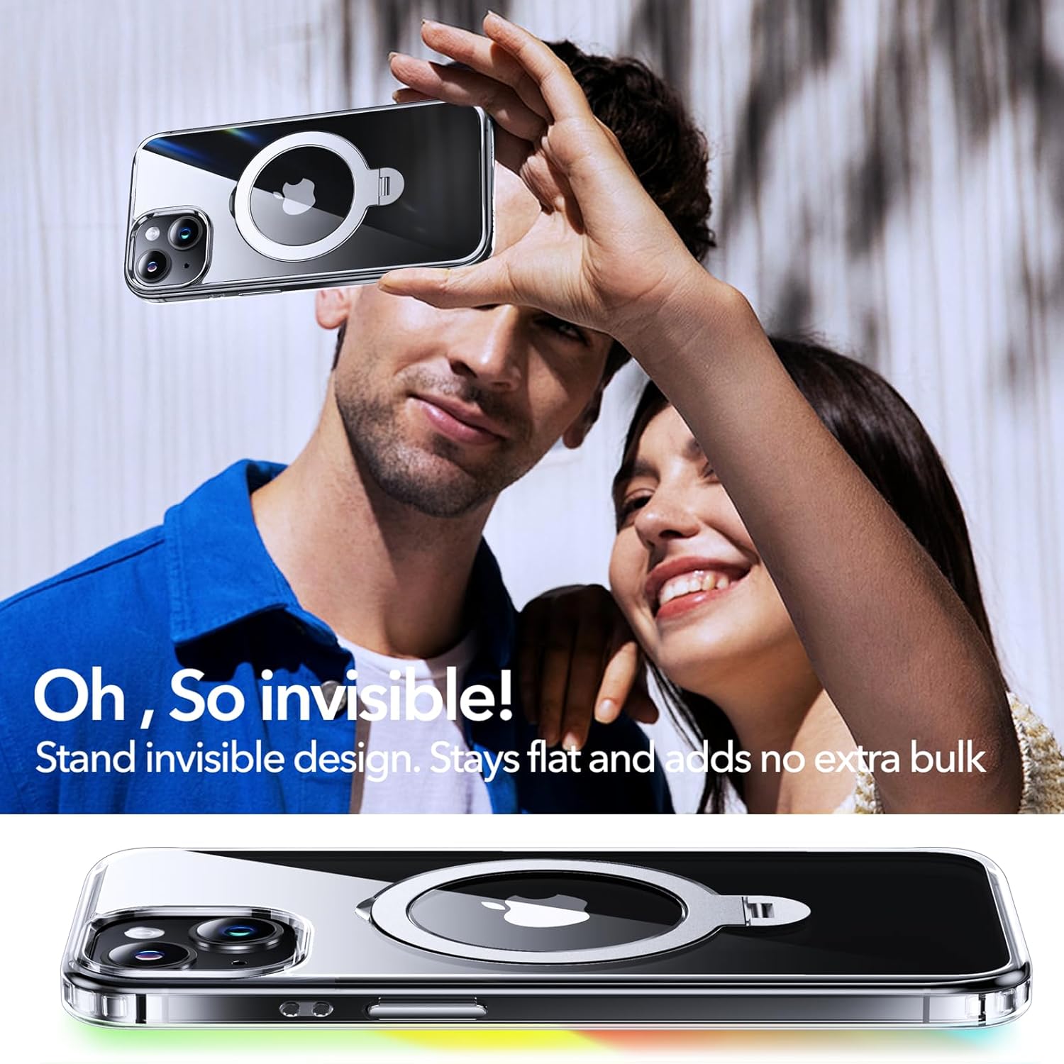 Anqrp 360° All-in-ONE Crystal Clear Case for iPhone 14/13 with Rotatable Magnetic Stand, Compatible with Mag-Safe, Anti-Yellowing Transparent MIL-Grade Shockproof Phone Case Cover for iPhone 14/13 - Image 7